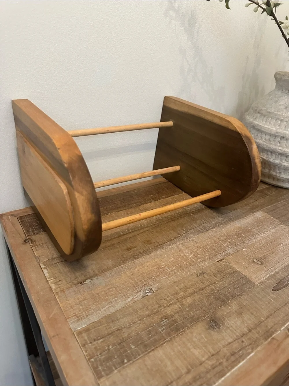 Vintage Wooden Desktop Media Bookend and Organizer - Natural Brown 11.5” Wide